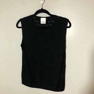 Allude Black virgin wool open knit sleeveless top womens L minimalist classic